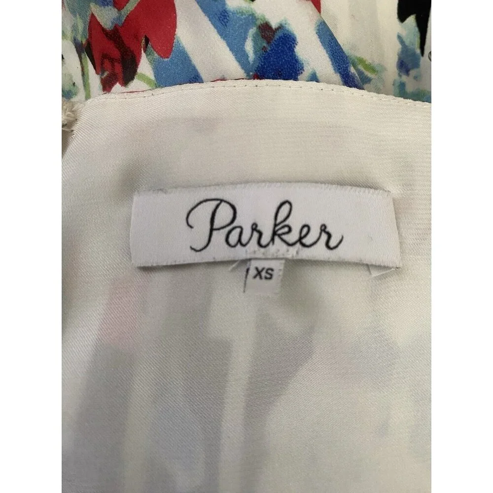 Parker Womens Silky Floral‎ Print Maxi Dress White Multi Size Extra Small EUC